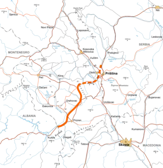 The R 7 runs through southwest and northeast Kosovo.
