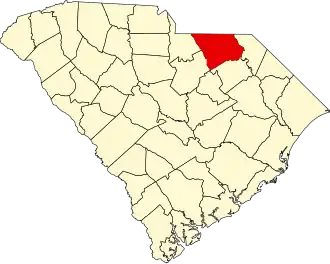 Map of South Carolina highlighting Chesterfield County