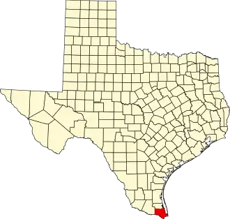 Map of Texas highlighting Cameron County