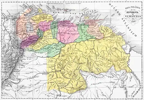 1840 map of Venezuela, by Agostino Codazzi.