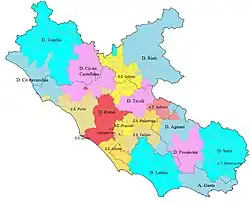 Ecclesiatical map of Lazio; S.S. (sede suburbicaria) Ostia is to the west of Rome.