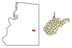 Location of Cameron in Marshall County, West Virginia.