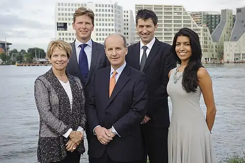Walker (second from right) with fellow judges Marty Pickett, Coen van Oostrom, former President of Costa Rica José María Figueres and Leila Janah. Postcode Lottery Green Challenge, Amsterdam, September 2012.