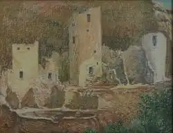 Cliff Palace by Mary Agnes Yerkes, 1973, pastel on canvas board.