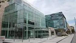 Exterior front entrance of the McMaster Health Campus in Downtown Hamilton