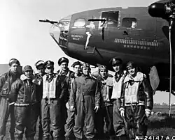 Boeing B-17 Flying Fortress Memphis Belle with victory markings signifying 25 bombing missions and 8 fighter kills.