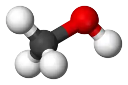 Ball and stick model of methanol