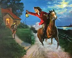 Paul Revere, American folk hero depicted in his famous Midnight Ride