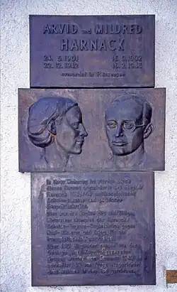 Memorial plaque at the Berlin building where the Harnacks lived, 61 Hasenheide, Berlin-Neukölln