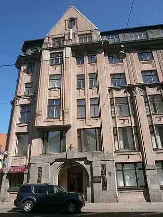 Perpendicular Art Nouveau: The present Ministry of Education, built in 1911 by architect E. Friesendorff, has a so-called perpendicular facade with several sculptures by August Volz.[34]