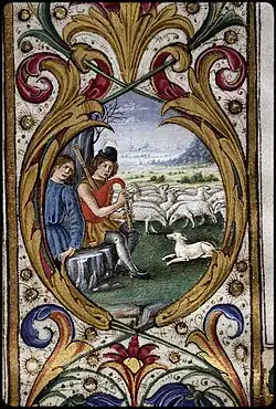 Detail of a margin medallion: shepherds, fo 29 vo.