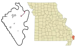 Location in Mississippi County and the state of Missouri