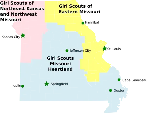 Map of Girl Scout Councils in Missouri