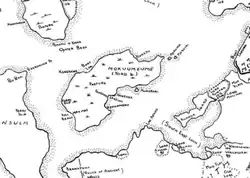 Hand-drawn map of Ford Island and surrounding area