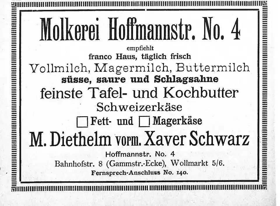 Advertising for Diethelm's dairy factory in 1898