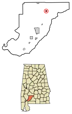 Location in Monroe County, Alabama