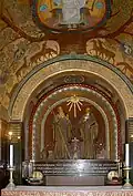 Crypt: altar with statues of Saint Benedict and Saint Scholastica
