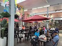 A seating area inside