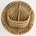 Seal of the marchands de l'eau, c. 1210 (SIGIL[LVM ME]RCATORVM AQVE PARISIVS)