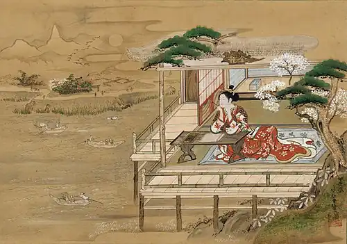Murasaki Shikibu composing The Tale of Genji, by Yashima Gakutei (1786–1868).