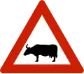 Animals (cattle) Warns that cattle often traverse or travel on the roads.