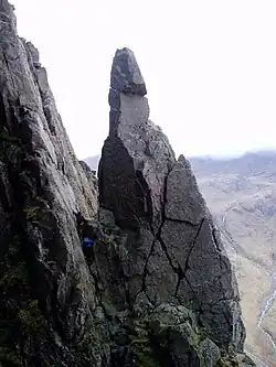Image of Napes Needle in the British Lake District, which Walter Parry Haskett Smith's 1886 climb is considered to be the birth of modern rock climbing