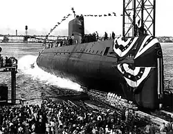Image 23The launching ceremony of USS Nautilus January 1954. In 1958 it would become the first vessel to reach the North Pole. (from Nuclear power)