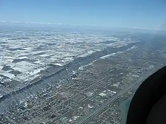 Aerial view of Niagara Escarpment near Grimsby, Ontario