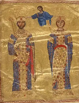 A gold and dye folio of Emperor Nikephoros III Botaneiates and Maria of Alania