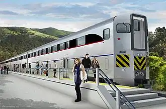 Silver two-story railcar