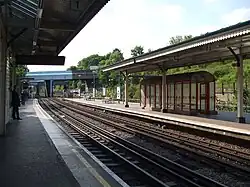 Looking west, with the island platform on the right in May 2008