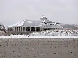 A view of the North Pavilion of the Narragansett, RI beach in winter.