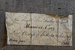 Note on back of portrait of Bishop Mordecai Carey