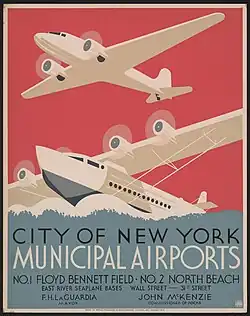 Poster from the Works Progress Administration Federal Art Project, circa 1936–1937, advertising the municipal airports of New York