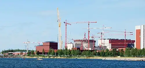 Image 35Olkiluoto 3 under construction in 2009. It was the first EPR, a modernized PWR design, to start construction. (from Nuclear power)