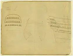 Half plan of HMS Ossory, showing lines.