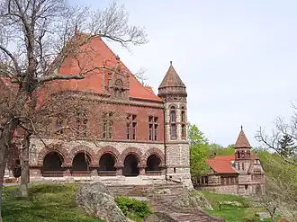 Oakes Ames Memorial Hall with Ames Free Library in background