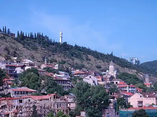 View of Saint Stepano (far right) and two other Armenian churches in Old Tbilisi: Holy Mother of God (Bethlehem) (middle) and Saint George (far left)