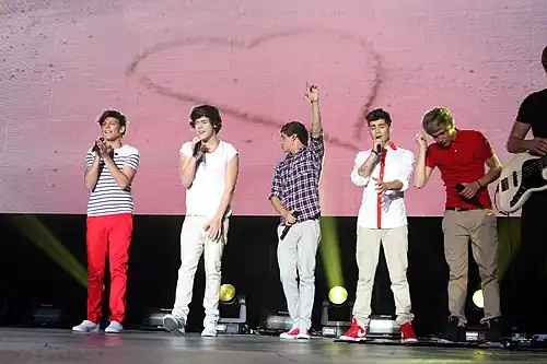 The British boy band One Direction in their Up All Night Tour, 2012