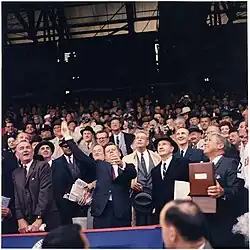 John F. Kennedy throws out the first ball, Opening Day, April 10, 1961.