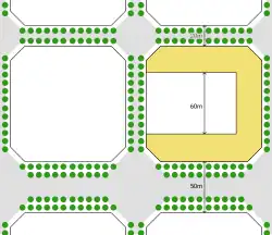 The original Barcelona Eixample city block design, showing the chamfered corners of buildings and streets.