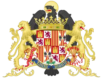 Coat of arms as queen with Castilian royal supporters (1492–1504)