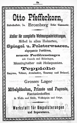 Advertising for "Otto Pfefferkorn factory", 1888
