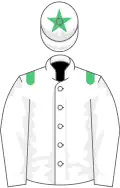 White, emerald green epaulets and star on cap