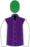 PURPLE, white sleeves, green cap