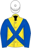 Yellow, Blue cross belts and sleeves, White cap