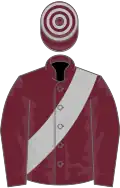 Claret, silver sash, hooped cap