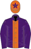 Purple, orange stripe, orange cap, purple star