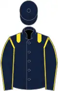 Dark blue, yellow epaulettes, dark blue sleeves, yellow seams, dark blue cap