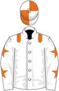 White, orange epaulets, stars on sleeves, quartered cap